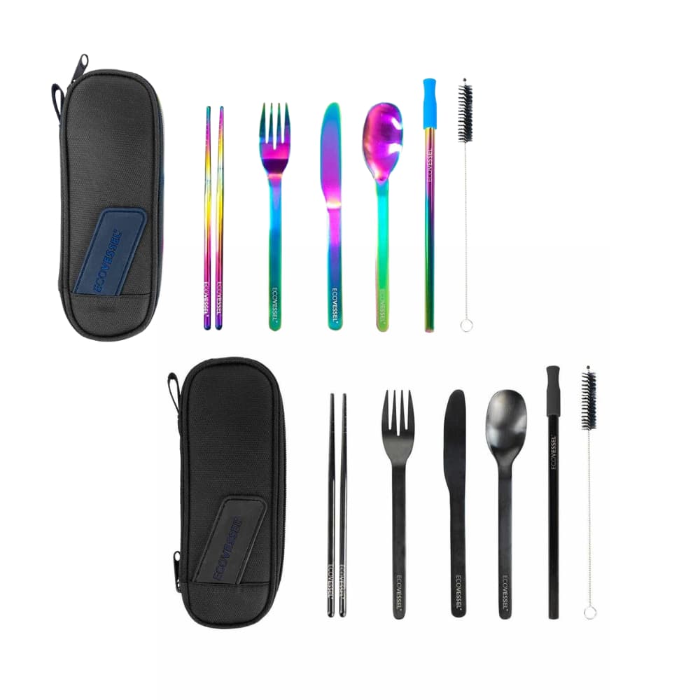 Lunch Utensil Set- Includes Reusable Fork, Spoon, Chopsticks And Carrying  Case - Durable, Dishwasher Safe