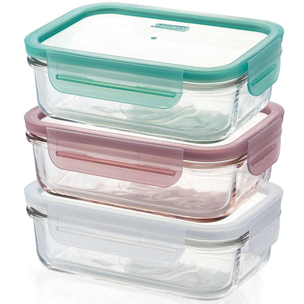 Set of 3 food storage containers, made from glass, pink - Glasslock