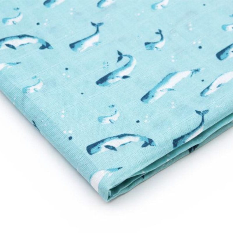 100% Organic Cotton Muslin Swaddle - Watercolour Whales Aquatic Blue