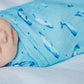 100% Organic Cotton Muslin Swaddle - Watercolour Whales Aquatic Blue