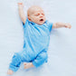 100% Organic Cotton Summer Short Sleeve Crossover Sleepsuit - Tiny Whales in Hydrangea Blue