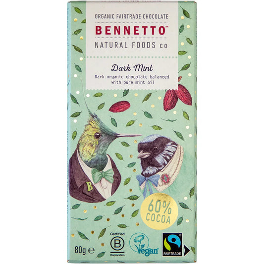 Bennetto Organic Chocolate 80g - Mint & Cocoa Nibs