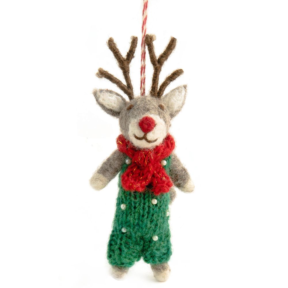 Christmas Decoration - Reindeer Rocco Green Overalls