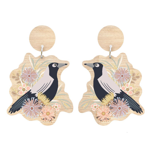 Aero Images Wooden Earrings - Magpie