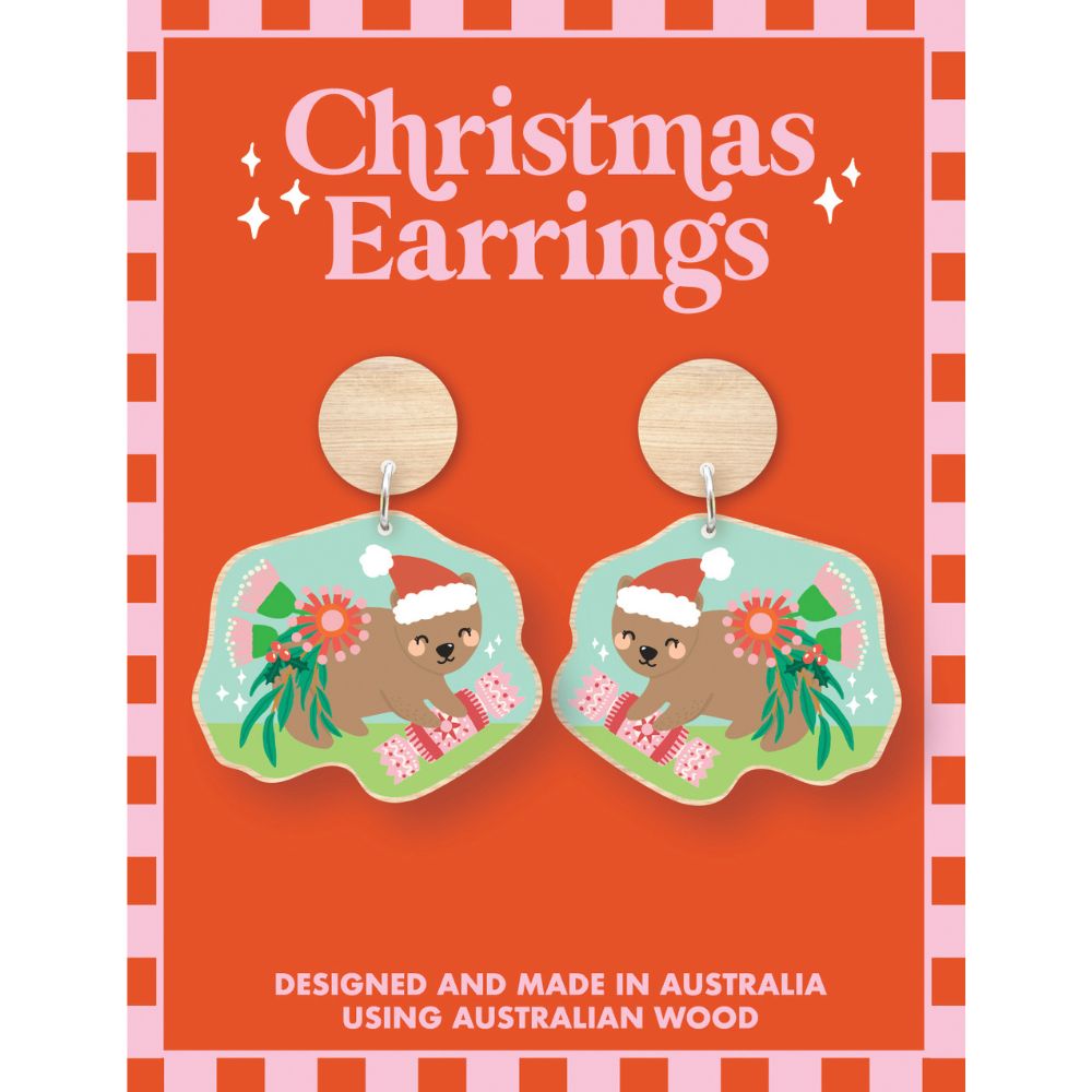 Aero Images Wooden Christmas Earrings - Wombat