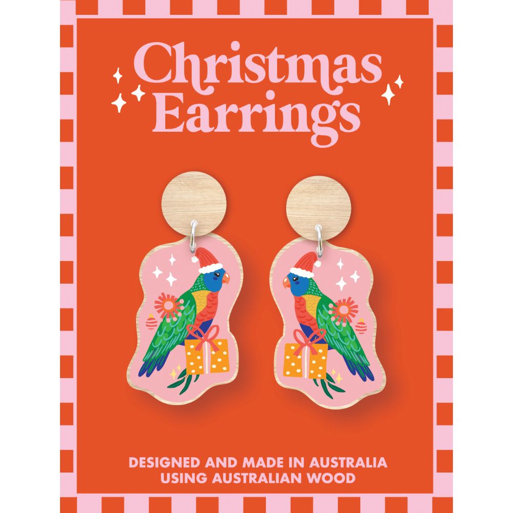 Aero Images Wooden Christmas Earrings - Rainbow Lorikeet