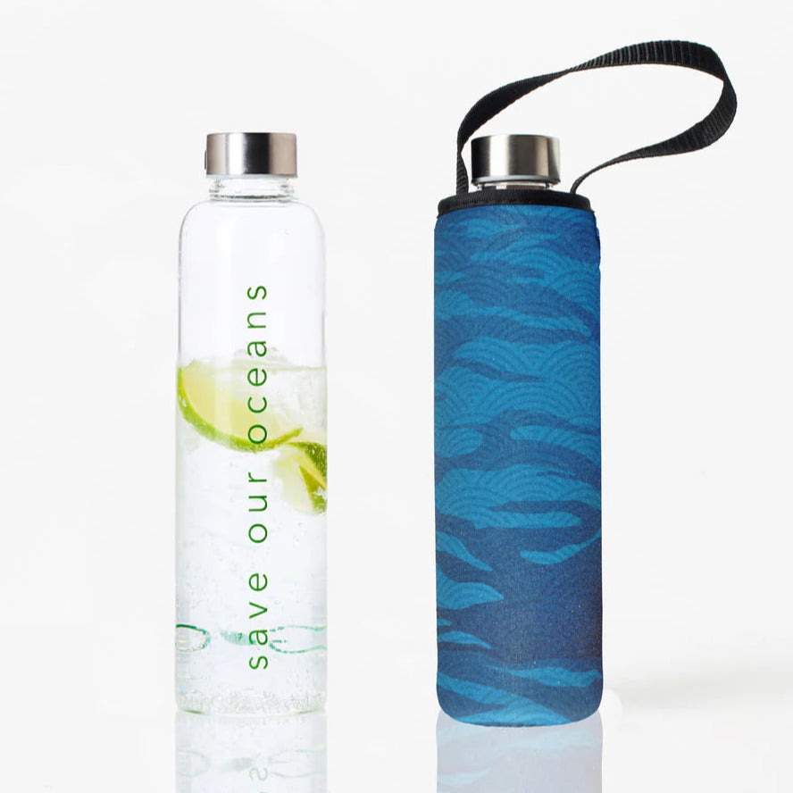 BBBYO Glass Water Bottle with cover 750ml - Sea Print