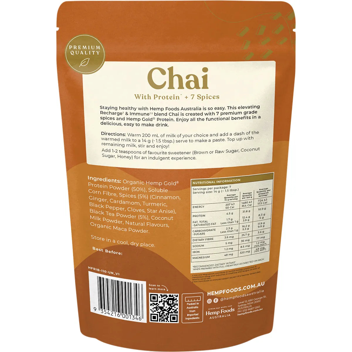 Hemp Foods Australia - Chai Recharge & Immunity 100g