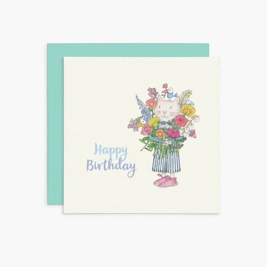 Kate Knapp Card - Happy Birthday Cat With Flowers