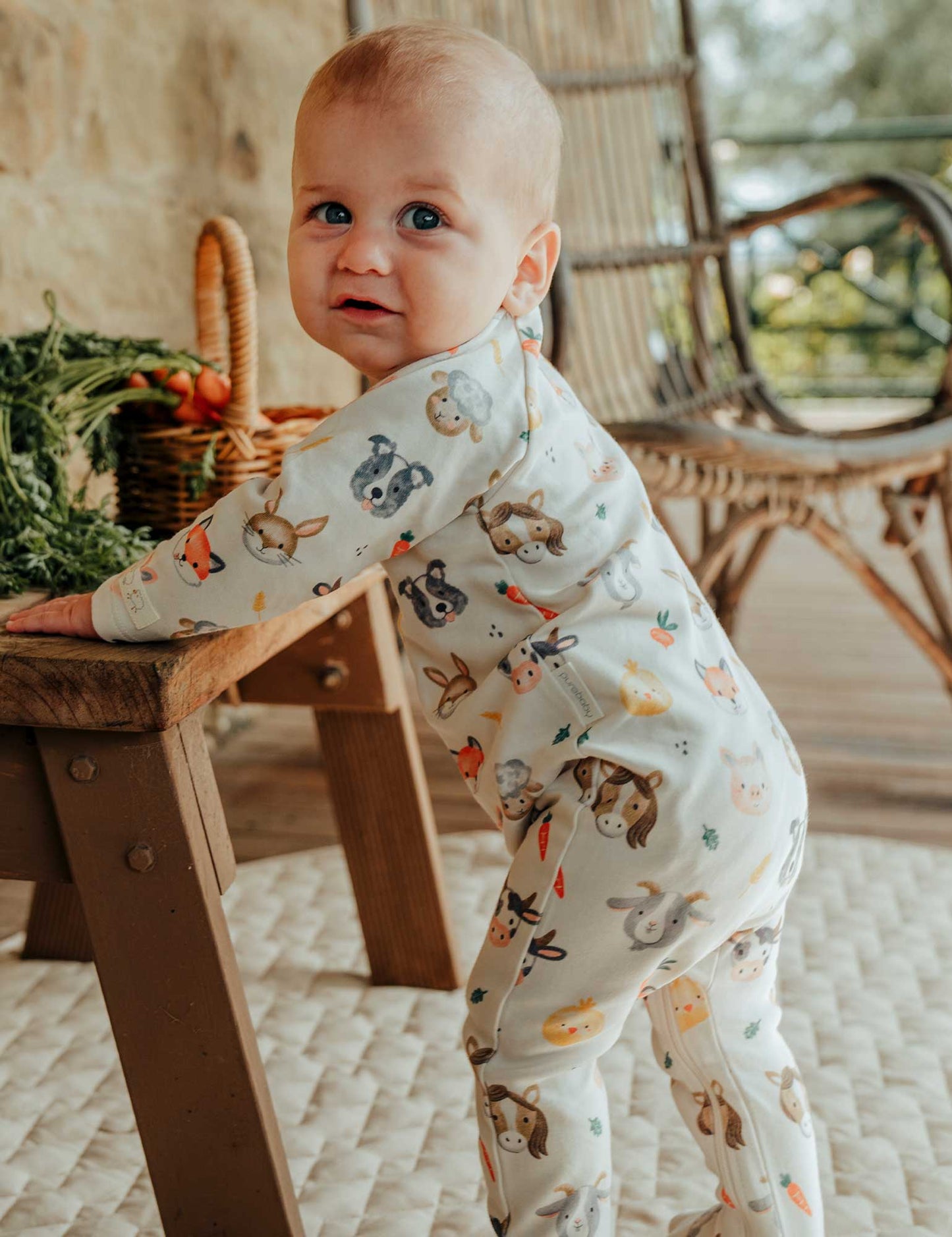 Purebaby Thick Zip Growsuit - Farm Friends Print