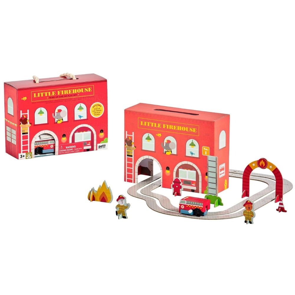 Petit Collage Firehouse Wind Up and Go Playset Red