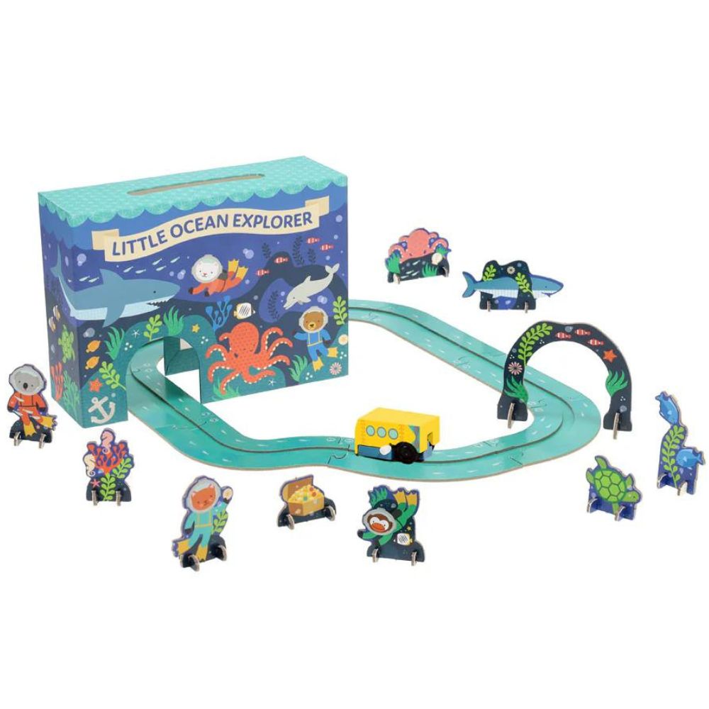 Petit Collage Wind-Up and Go Playset - Ocean Multi-Coloured