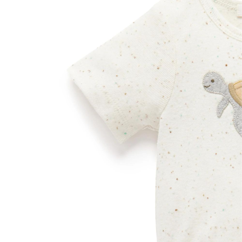 Purebaby Appliqued Bodysuit Driftwood Neppy Turtle