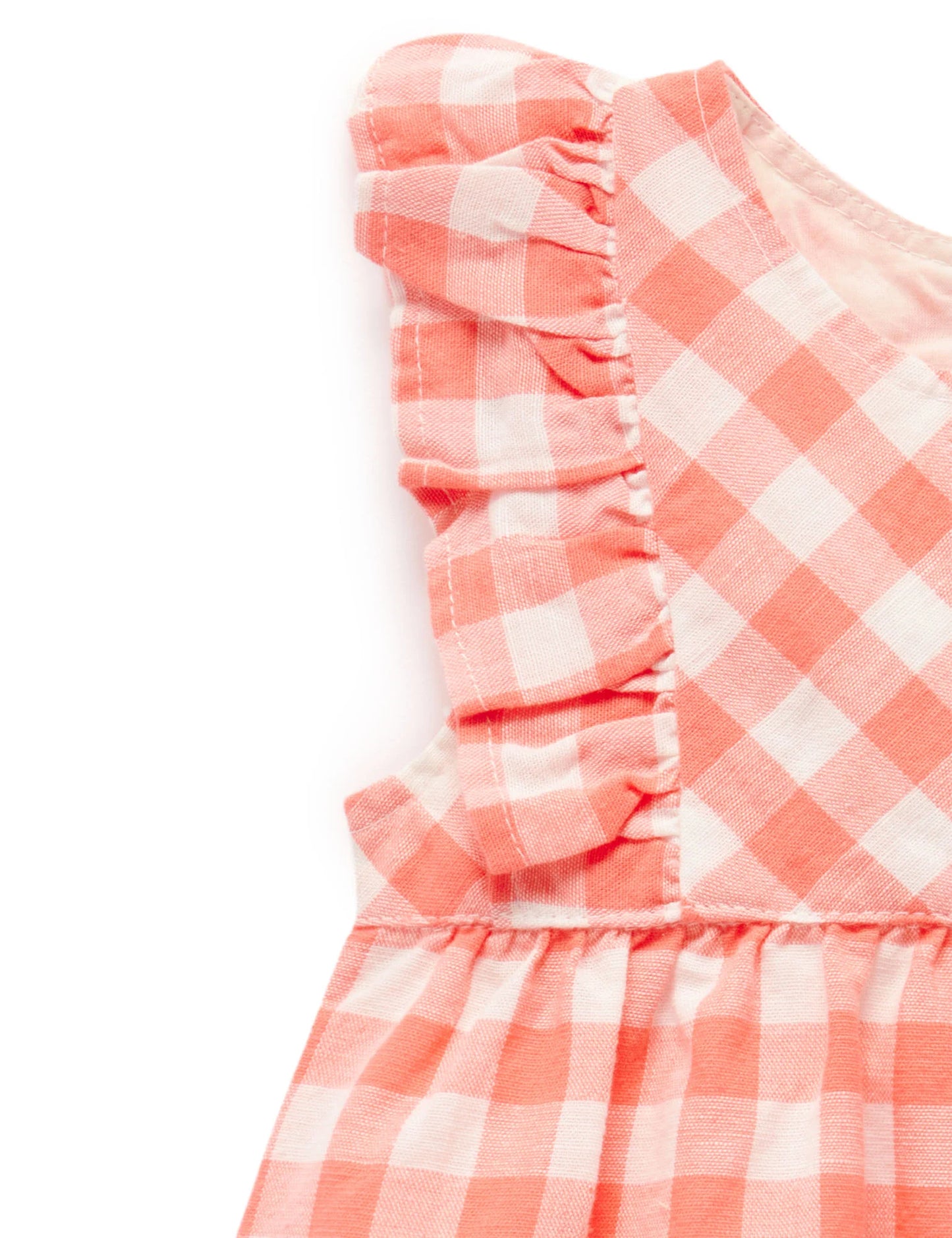 Purebaby Gingham Romper Coral Gingham