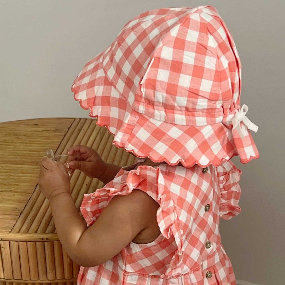 Purebaby Gingham Sun Hat - Coral