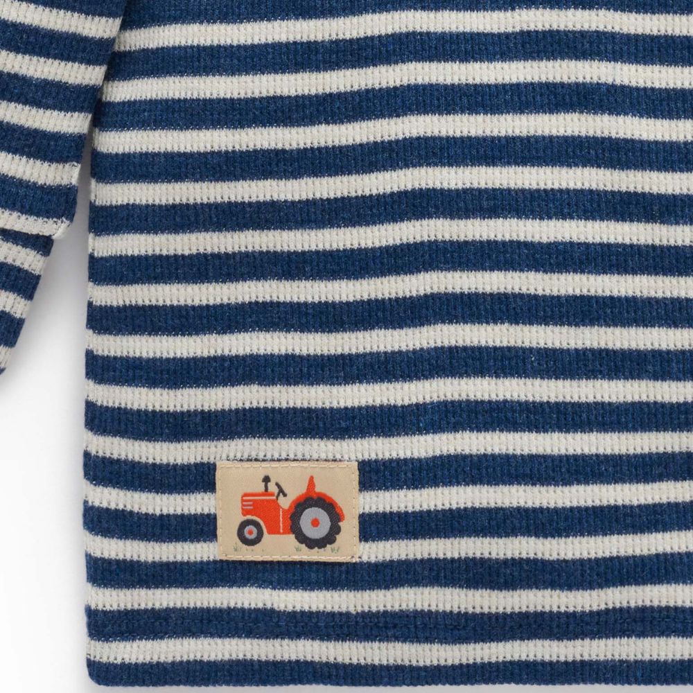 Purebaby Henley Waffle Top - Blueberry Stripe