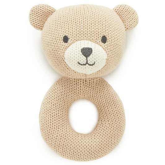 Purebaby Knitted Bear Rattle - Beige