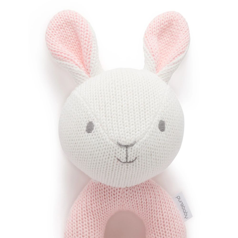 Purebaby Knitted Rabbit Rattle - Pink