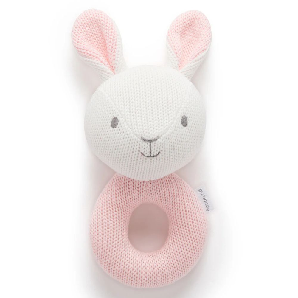 Purebaby Knitted Rabbit Rattle - Pink