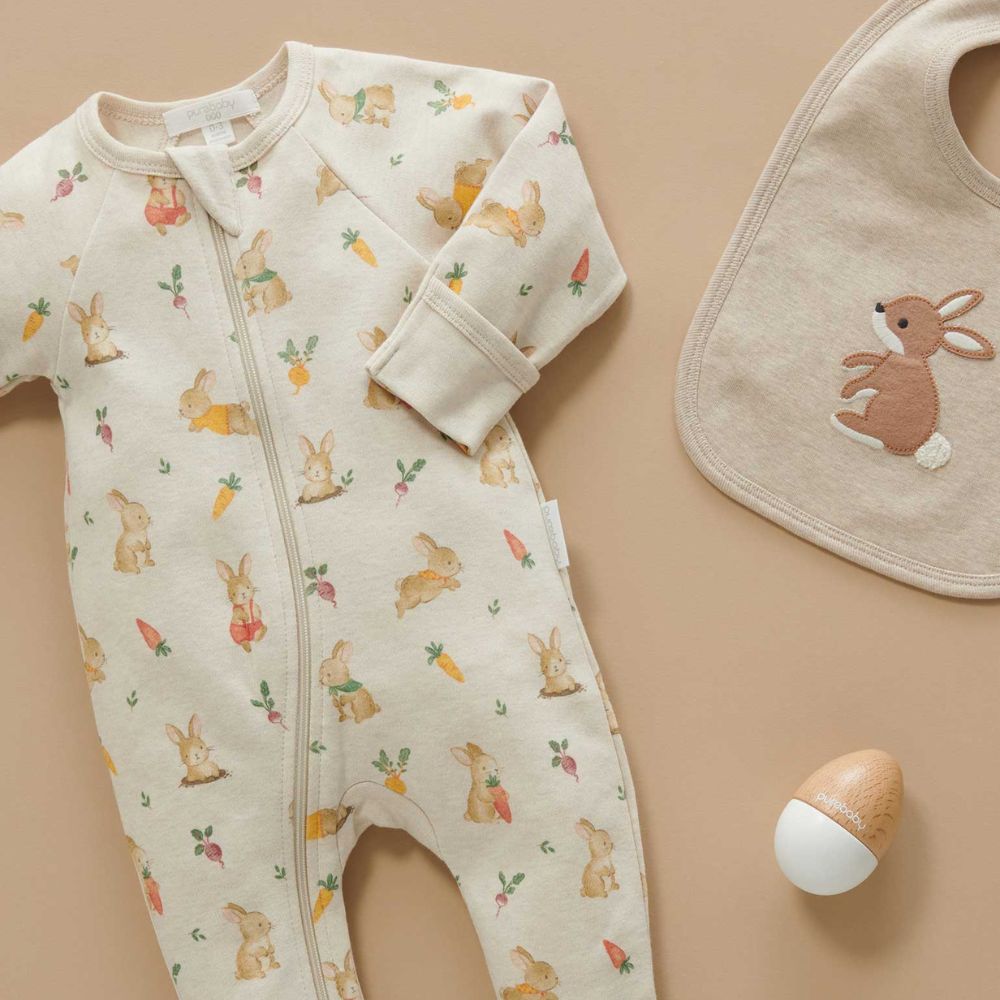 Purebaby Thick Zip Growsuit - Bunny Print