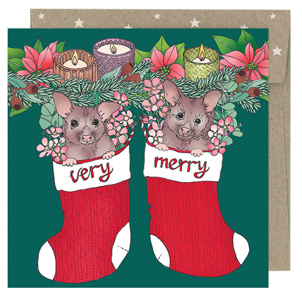 Earth Greetings Australian Christmas Card Pack - Merry Possums (Box of 8)