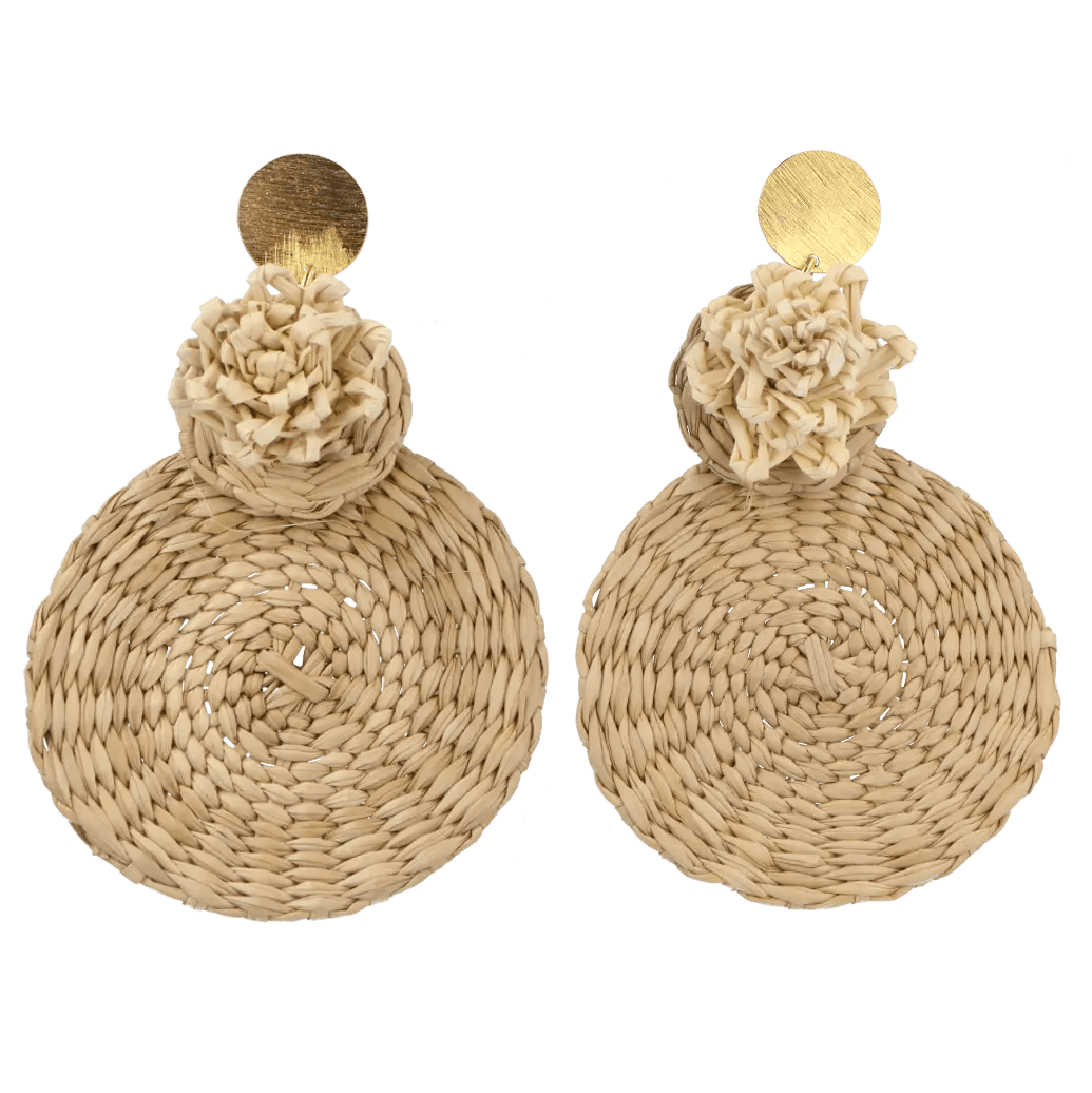 Casa Bonita Handwoven Gold Plated Iraca Palm Flower Earrings