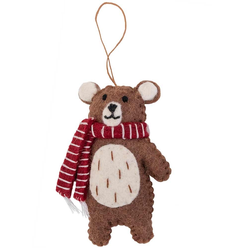 Fairtrade Felt Christmas Decoration - Bear with Scarf