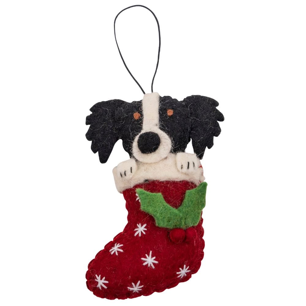 Fairtrade Felt Christmas Decoration - Collie in Stocking