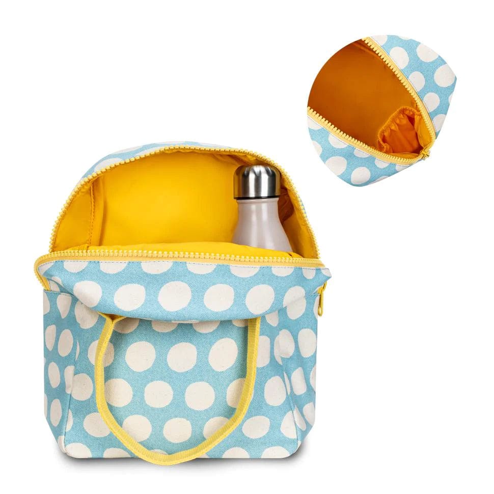 Flu Zipper Lunch Bag- Blue Polka Dot