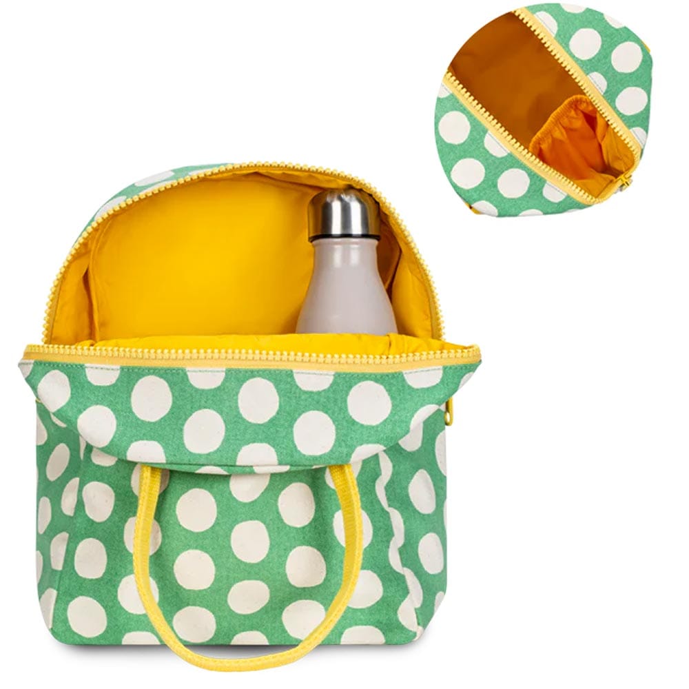 Fluf Zipper Lunch Bag - Green Polka Dot