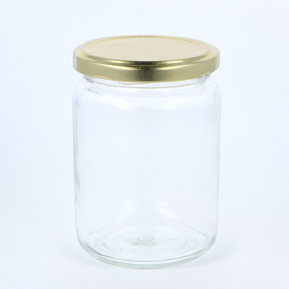 Round Clear Glass Jar with Gold Twist Cap 350ml