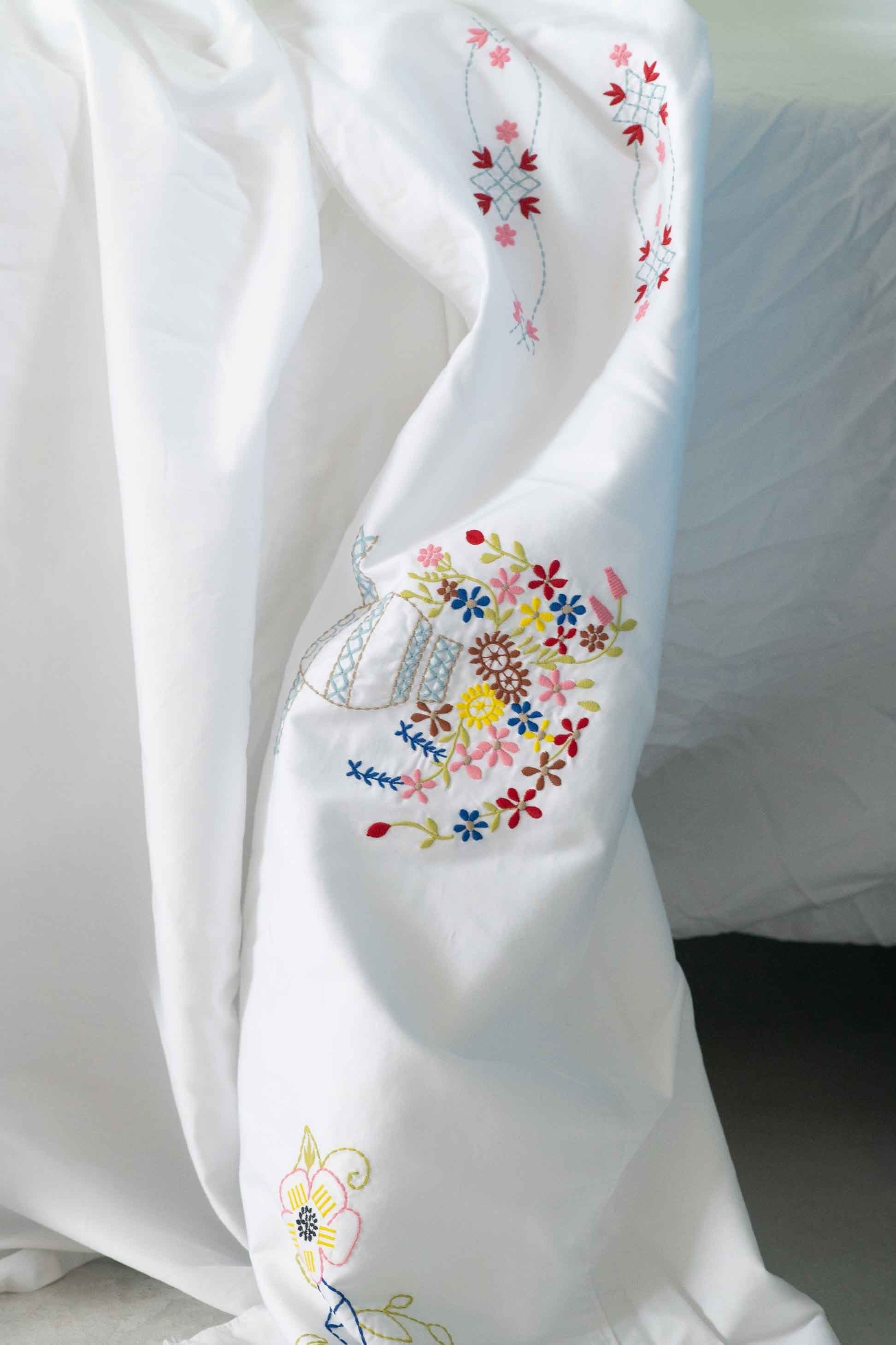 Homespun embroidered top sheet *organic cotton