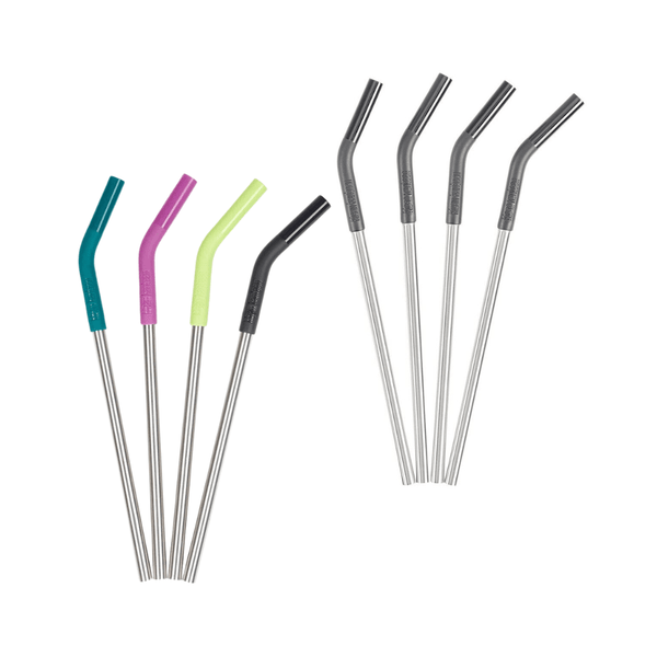 Stainless Steel Straws w/ Silicone Tip - 4pk Assorted Colors with