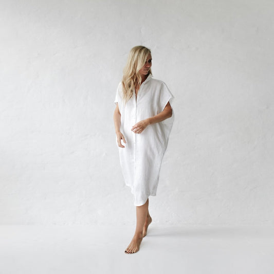 Seaside Tones Rei Linen Dress - White