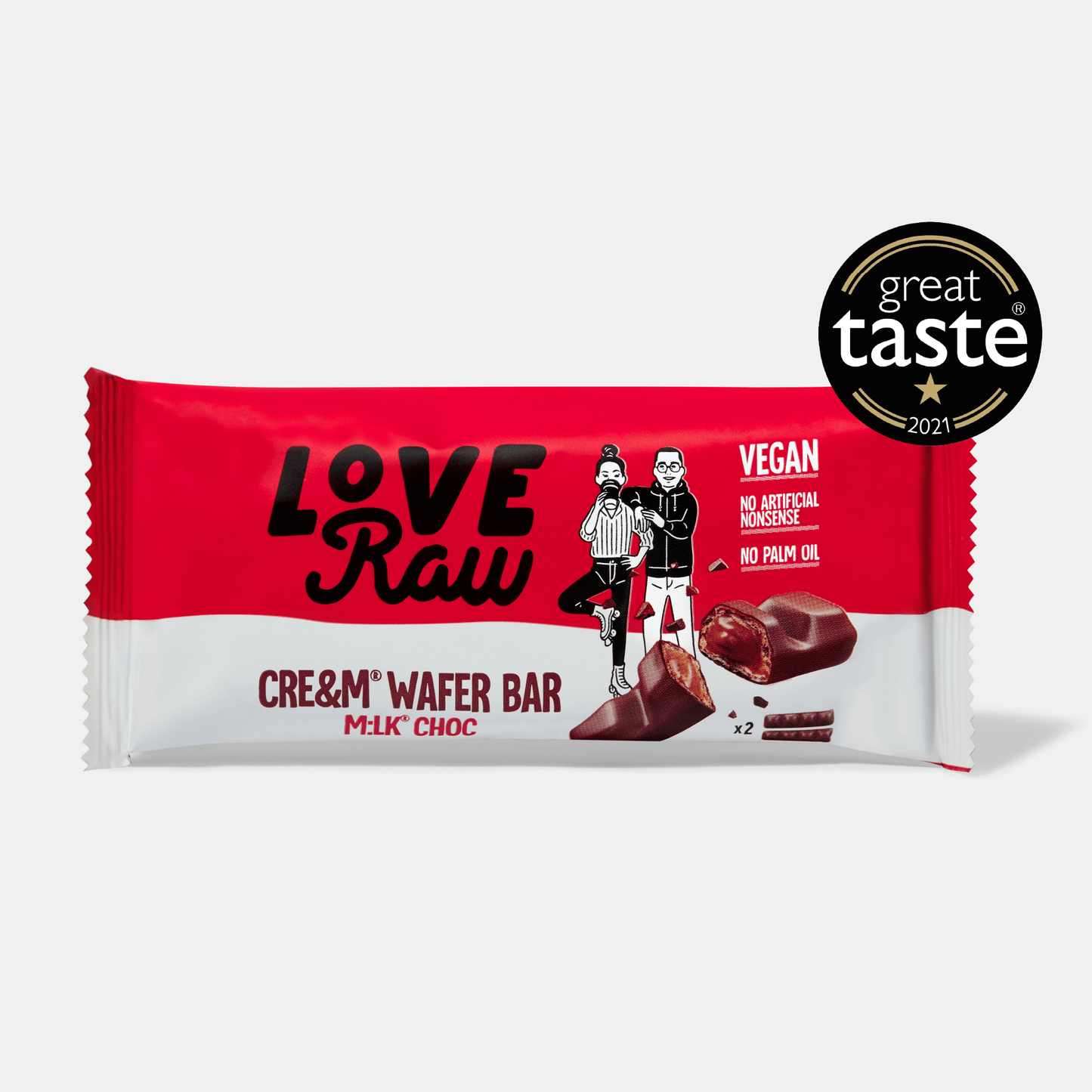 LoveRaw Vegan Cre&m Wafer Bar - M:lk Choc 43g