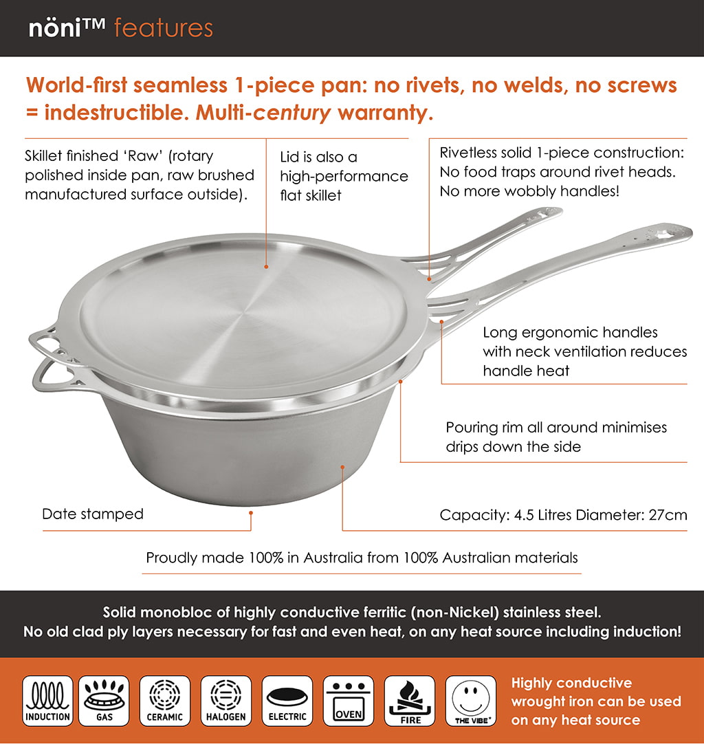 Solidteknics Nöni Stainless Steel 4.5L Saucepan + 27cm Skillet Lid Set