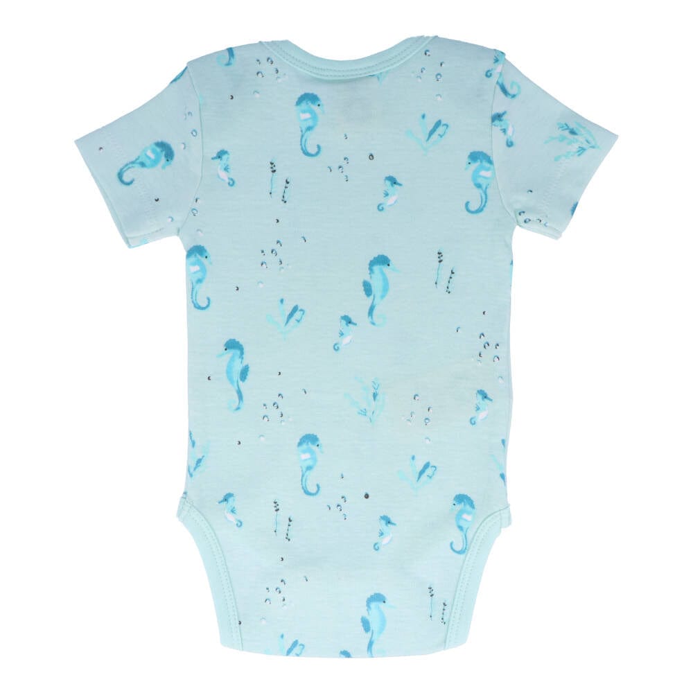 Organic Cotton Summer Baby Onesie - Seahorses Teal