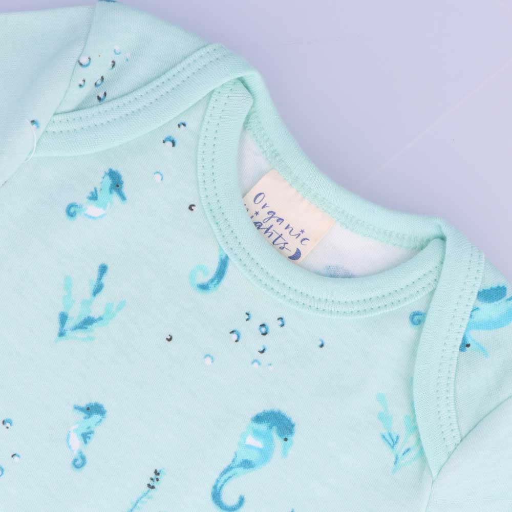 Organic Cotton Summer Baby Onesie - Seahorses Teal