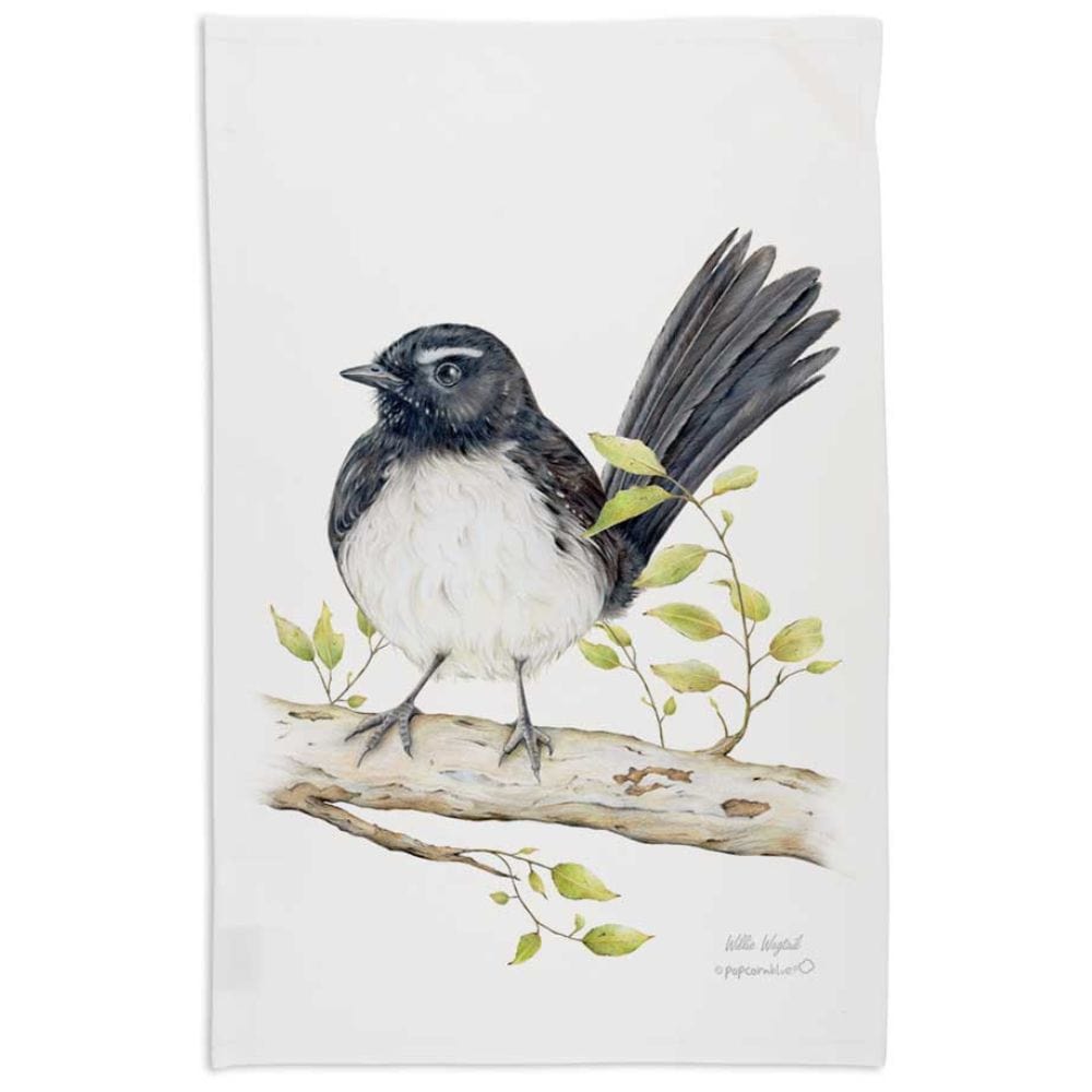 Popcorn Blue Willie Wagtail Tea Towel