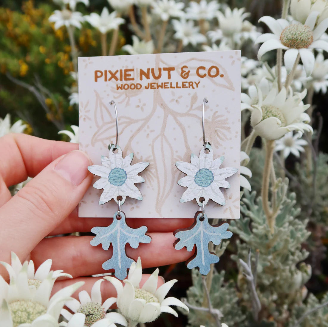 Pixie Nut and Co Flannel Flower Earrings