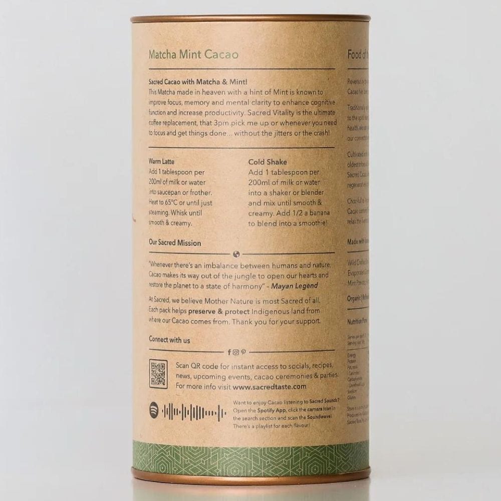 Sacred Vitality - Matcha Mint Cacao Powder 250g | 25 serves