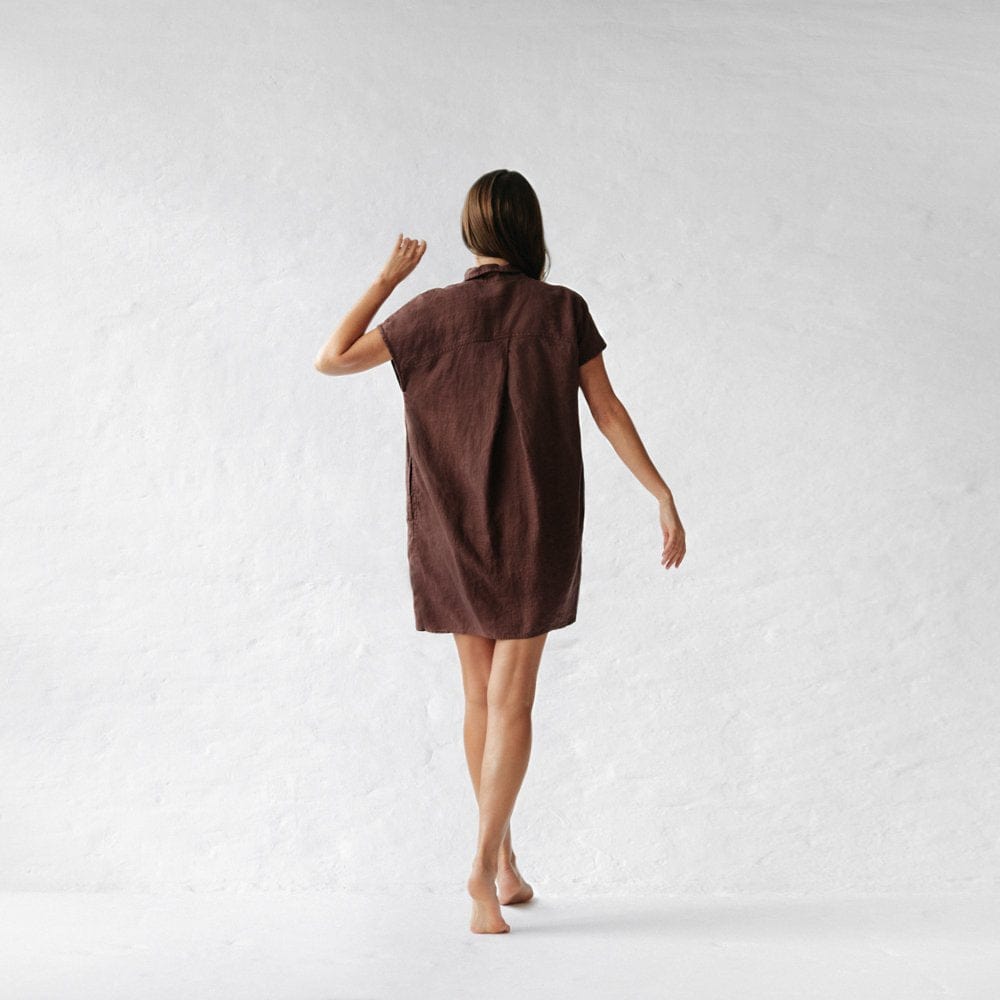 Seaside Tones Jovi Linen Dress - Wine Brown