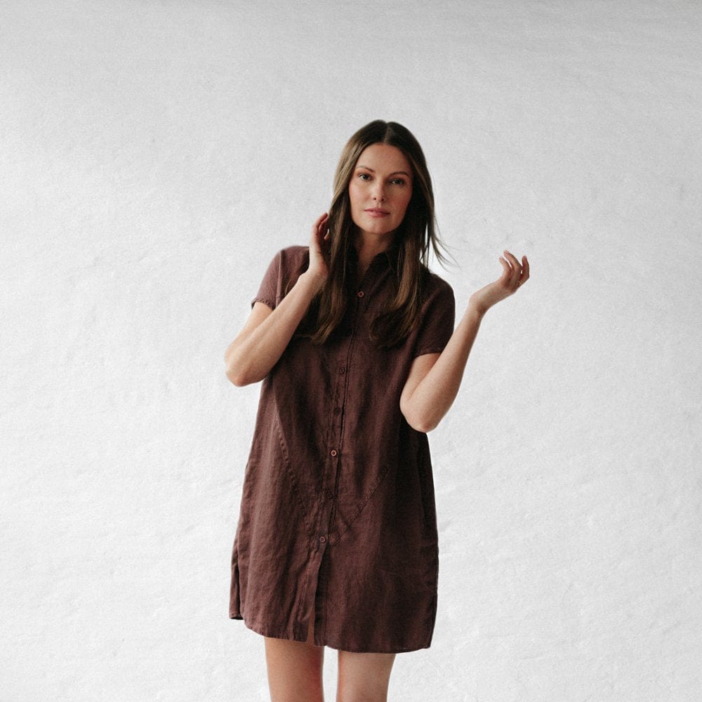 Seaside Tones Jovi Linen Dress - Wine Brown