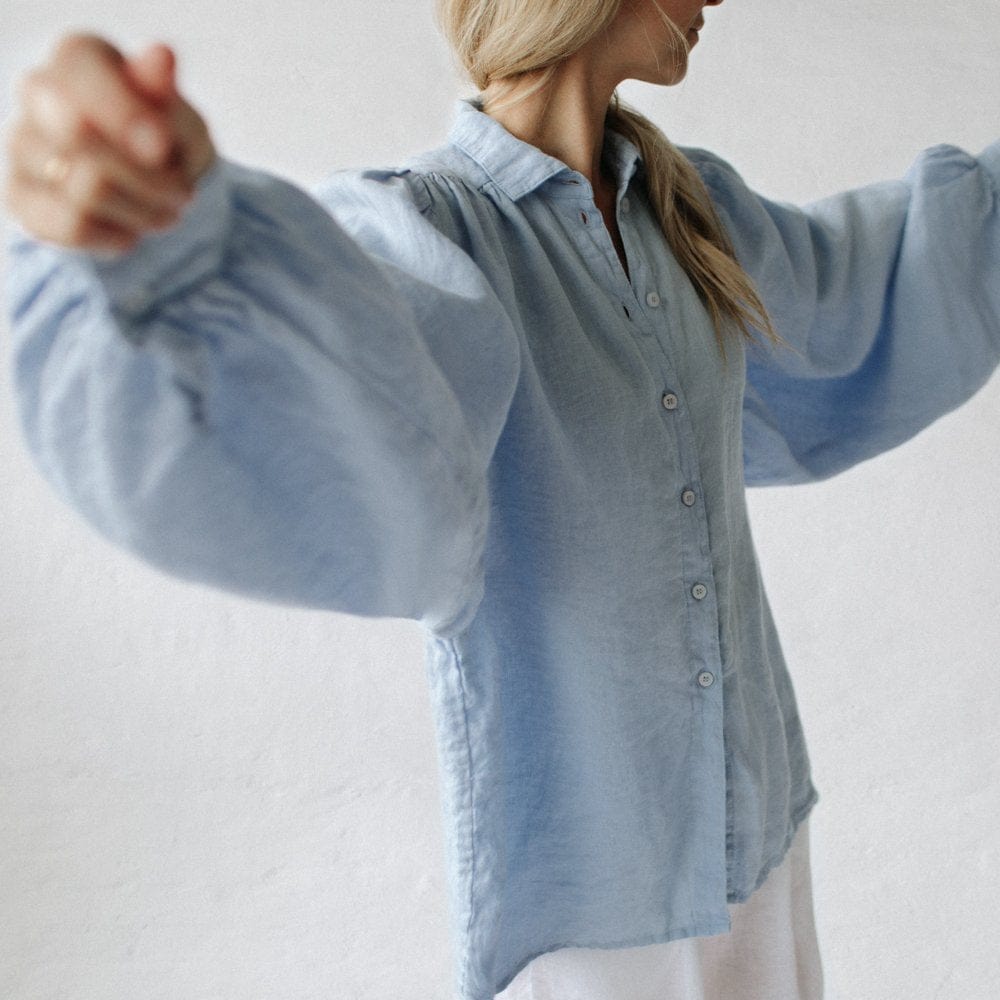 Seaside Tones Linen Boho Shirt - Light Blue