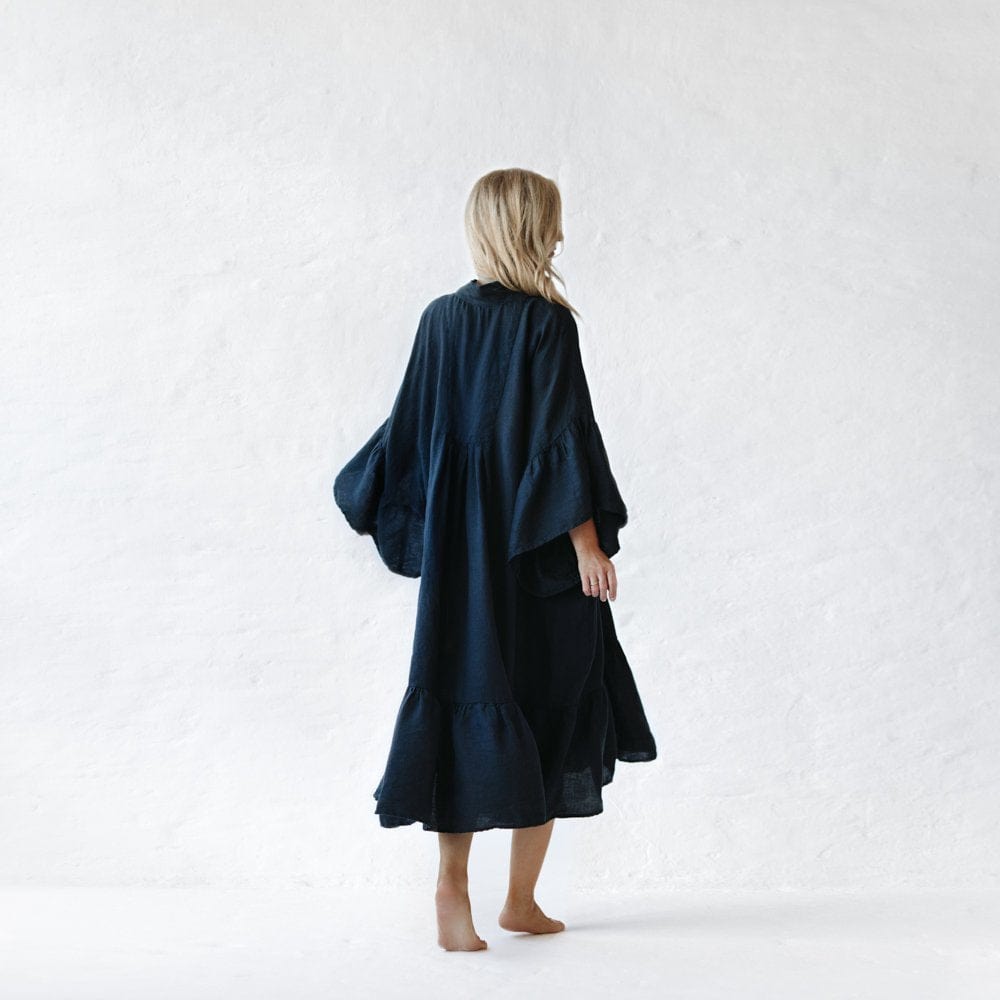 Seaside Tones Linen Sea Dress - Navy