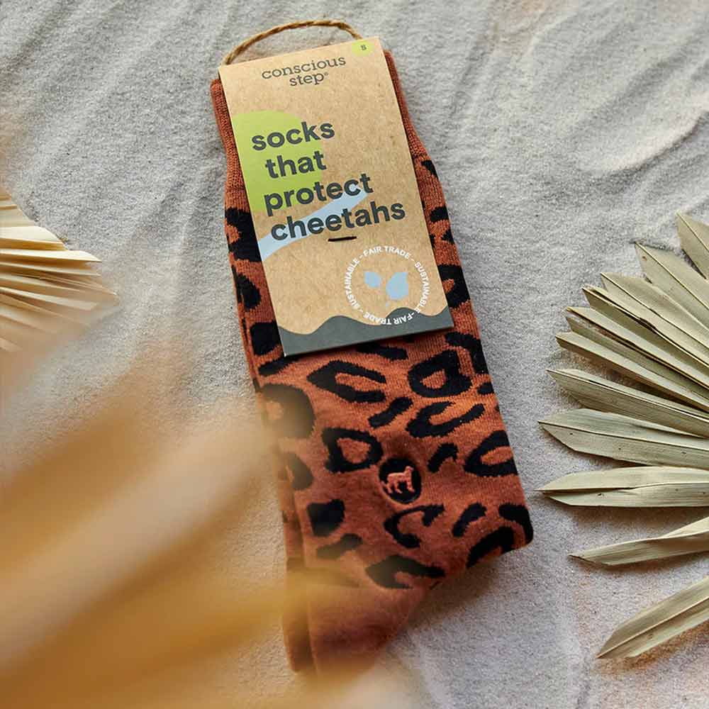 Conscious Step Socks That Protect Cheetahs - Tan