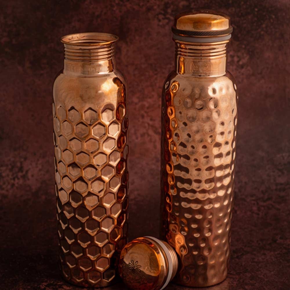 Let's Go Nature'al Copper Water Bottle 950mL - Diamond Hammered Finish