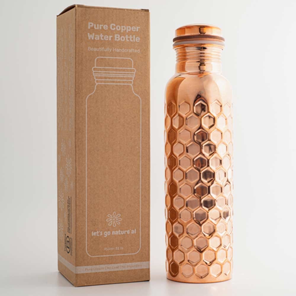 Let's Go Nature'al Copper Water Bottle 950mL - Diamond Hammered Finish