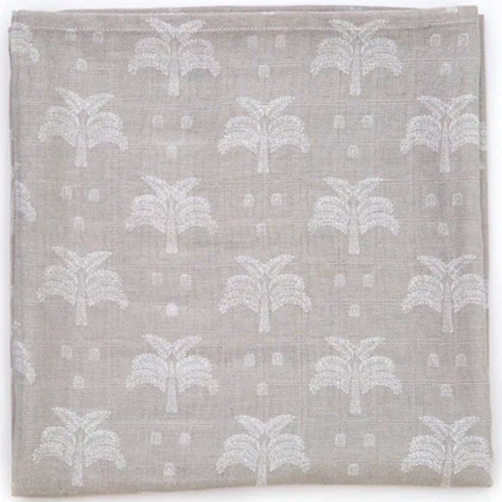 Organic Nights 100% Organic Cotton Muslin Swaddle - Grey Palms & Pineapples