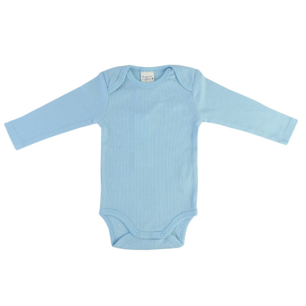 Organic Nights Baby Rib-Knit Long Sleeve Sleepsuit - Powder Blue